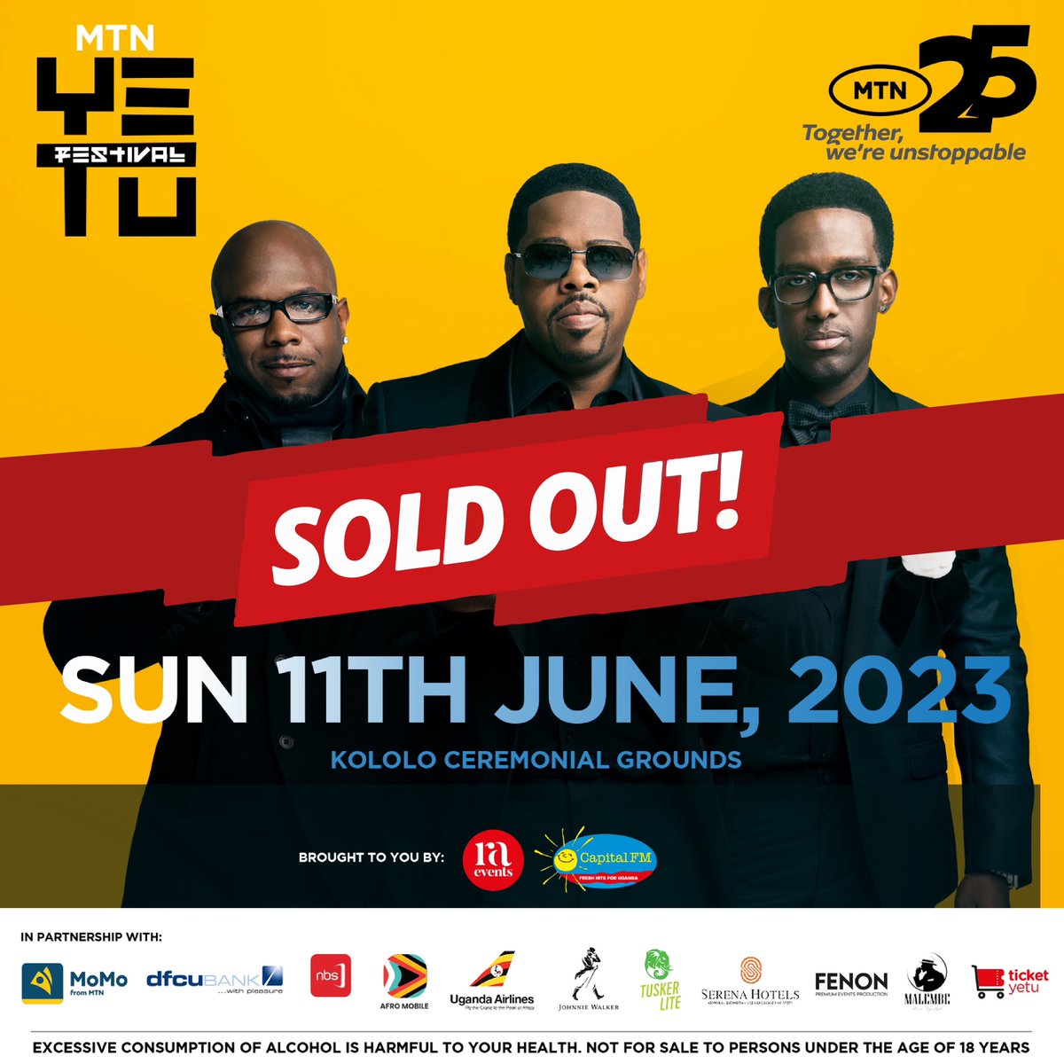 We are SOLD OUT! 

The @BoyzIIMen here. 

#BoyzIIMenInUganda 
#MTNYetuFestival 
#RadioAfricaEvents
