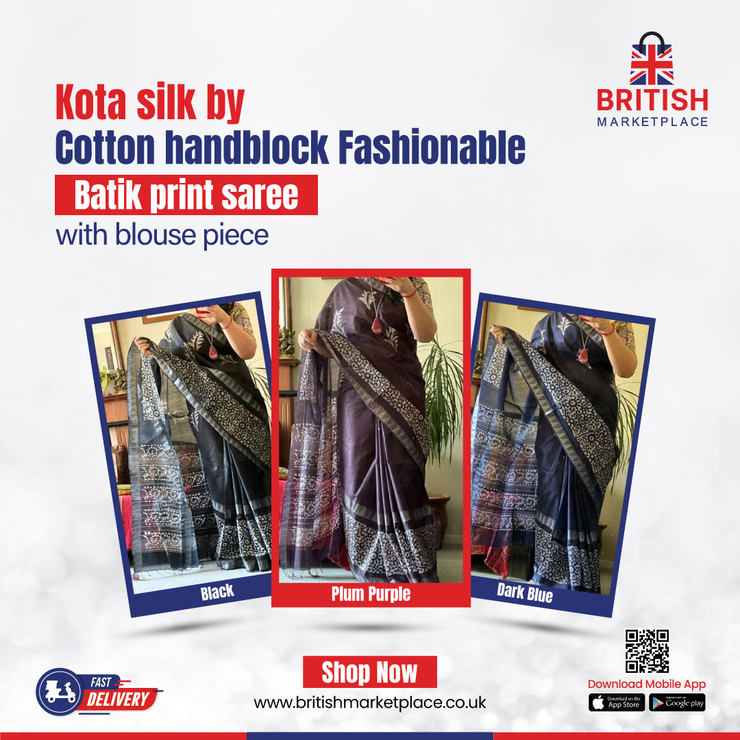 🌸 Discover the stunning beauty of Kota Silk by Cotton Handblock Batik Print sarees! 🎉 Explore vibrant colors and shop now at 
britishmarketplace.co.uk/shop-details/1…
Elevate your style with elegance! ✨ 
N.B: Only for UK
#KotaSilk #HandblockBatikPrint #SareeLove #ShopNow #britishmarketplace…