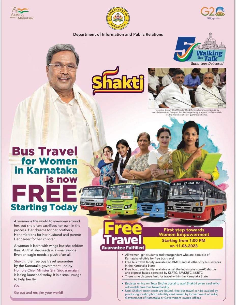 vibewidyou's tweet image. What they say they deliver.  

Congress promised for free travel for women across Karnataka in state buses under #Shakthi scheme, and they today they delivered.  

Congress work for peace, prosperity and progress❤️