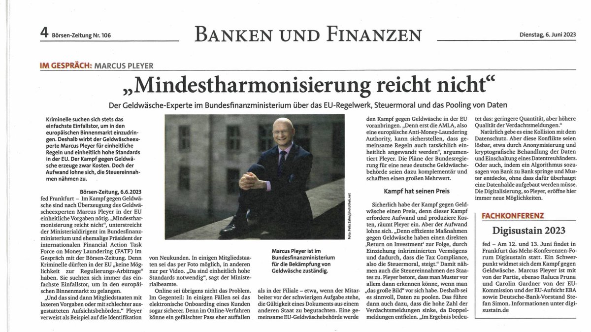 We need uniform #aml rules in Europe, minimum harmonization is not sufficient! And we need an #eu authority that makes sure these rules are applied uniformly across the Union: the AMLA! You can read more about this in Tuesday’s article in the #Boersenzeitung (in German): .
