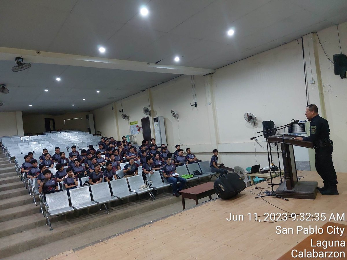 On June 11, 2023 at about 9:00 AM SWAT Team Leader PMSg Laurence R Anyayahan and Pat Reymart P  Alvarez  conducted lecture re VIP Security and Theoretical Markmanship to the of BS Criminilogy Class  MANDARAGTAS at LSPU Amphitheater, Brgy. Del Remedio, San Pablo City, Laguna.
