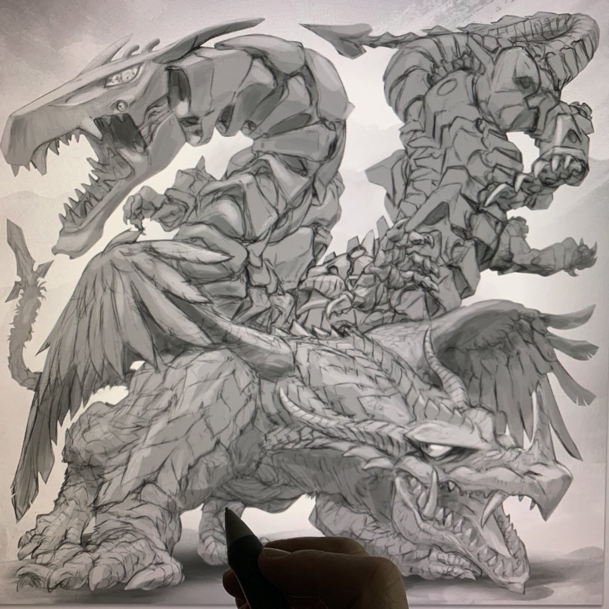 オリジナルドラゴンの対決画
着想からかなり経ってます
やっと構図が纏まりフォトショの工程へ
この土日はここまで(^◇^;)
#オリジナルキャラクター #イラスト