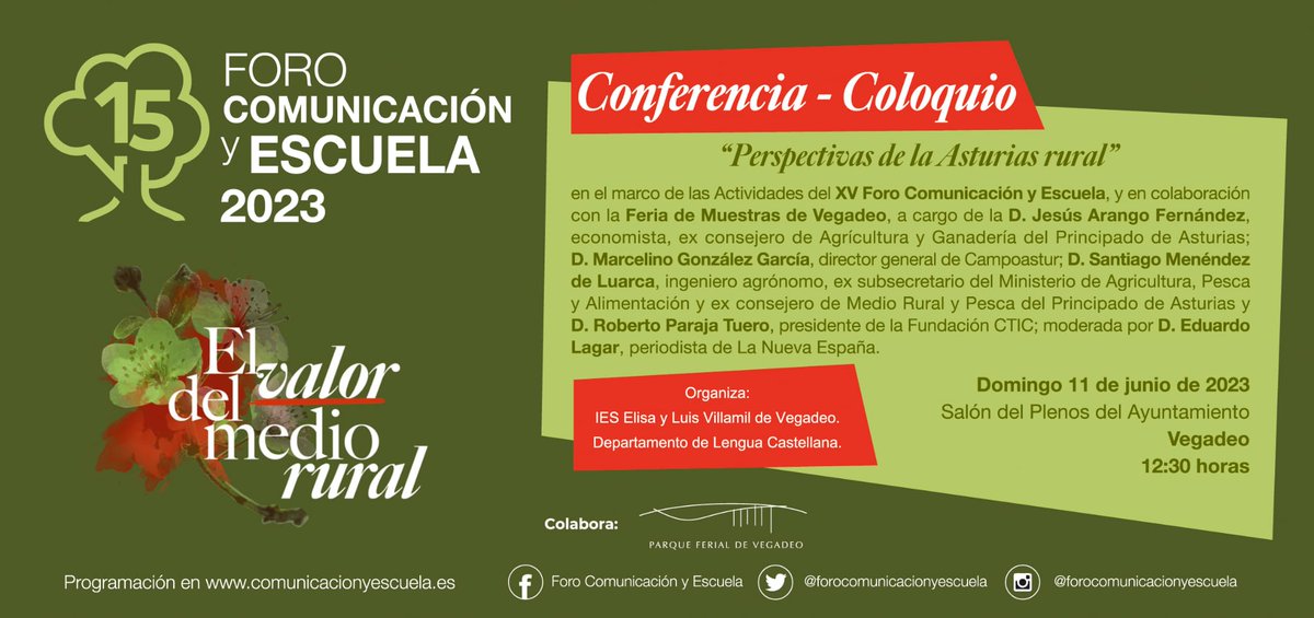 🙋‍ En el marco de la #FeriaMuestrasVegadeo, a las 12:30 de hoy, contaremos con el coloquio "Perspectivas de la Asturia Rural", en el Salón de Plenos del <a href="/AytoVegadeo/">Ayuntamiento Vegadeo</a>. Organiza el Foro Comunicación Y Escuela y modera  D. Eduardo Lagar. ¿Vienes?😉  #VegadeoSeMuestra #AsFerias58