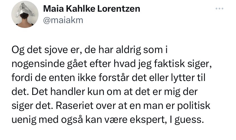 WokeHjerne's tweet photo. Når nogen ikke anerkender mig som ekspert, er det fordi, de enten ikke forstår, hvad jeg faktisk siger eller ikke lytter. (@maiakm) https://t.co/iTOtobJpFm