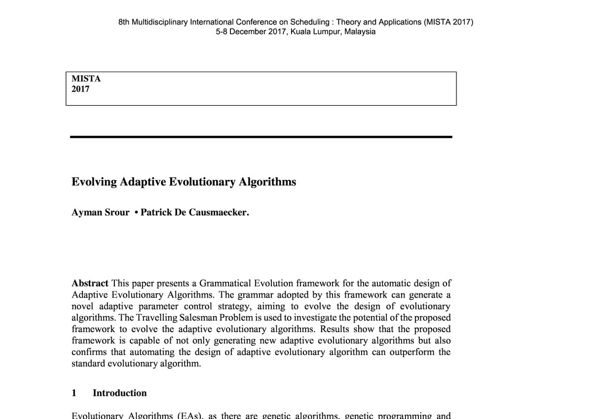 Scheduling_Help's tweet image. "The results using several #TSP instances confirmed that GE-AdEA has a potential to improve the adaptive parameter control strategy for crossover and mutation operators and their rates" #MISSoundbite PERMANENTLY_REMOVED