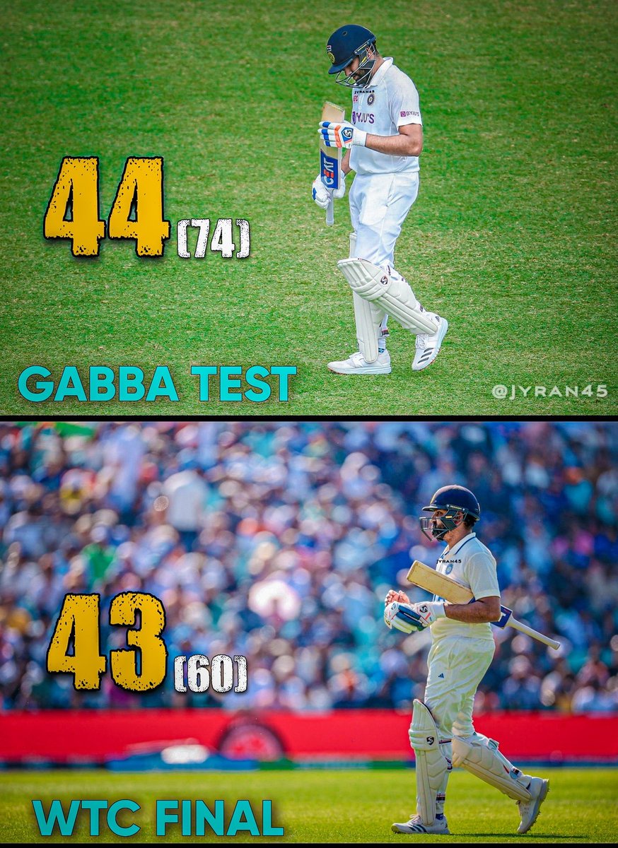 Gabba Test  :
-Rohit dominated Starc, Cummins, Hazlewood and Green
-Rohit gifted his wicket to Lyon

WTC final :
-Rohit once again dominated Starc, Cummins, Boland and Green
-Rohit once again gifted his wicket to Lyon

These two knocks deserved a hundred !💔

He was batting like…