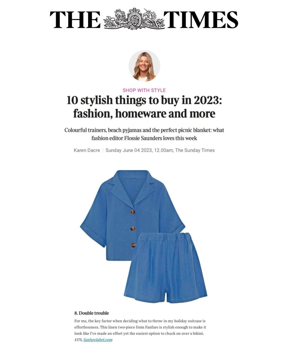 What a great start to the month! 💖 Thank you @flossiesaunders @theststylefor! Thank you @astridcarter @thehandbooknews ! @floprlondon #thesundaytimes #summerlinens #summerlinen #matchingsets #sustainblefashion #ethicalfashion #linen #ethicallinen #smallbusiness