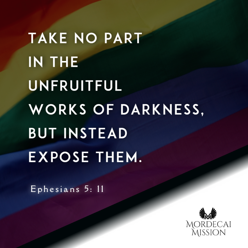 MordecaiTeam's tweet photo. There are certainly "unfruitful works of darkness" being pushed upon our nation this month. #Christians must stand boldly for Christ and God's design for marriage & family.
#MMTeam https://t.co/oO3B9ufNeJ