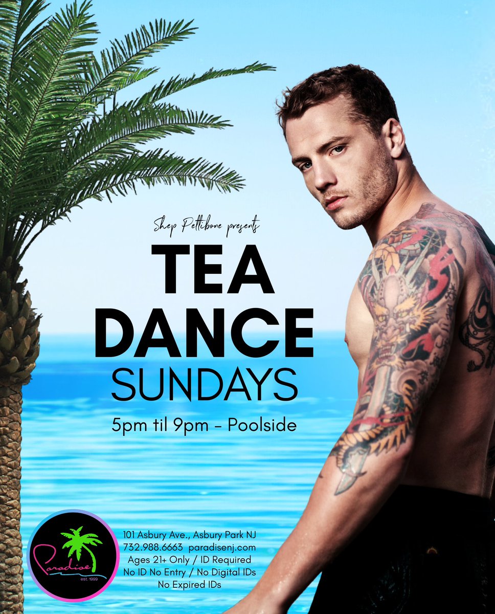 Tea Dance - Sundays 😎💖🌴
5pm til 9pm - Poolside

#asburyparknj #paradisenj #gay #lgbtq #apnj #gaybar #teadance #lgbt #pride #pridemonth #pride🌈 #lgbtpride #lgbtcommunity