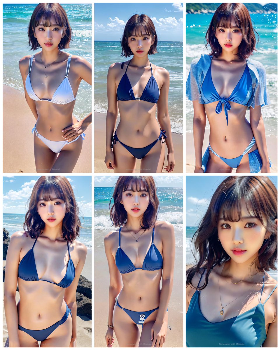 hiki_akari's tweet image. remini AIについて検証。
左:私のカコジョ画像から生成
右:自作えちえちAI画像から生成
同じモデルを生成してるのに明らかに露出度が変わってて、アップロードする自分の画像は顔だけでなく体にも影響するみたい。たまに体がゴツい画像ができてしまうのは、アップした画像の体が男だからか。#reminiAI