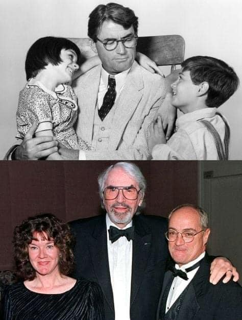 yogivimal's tweet photo. Mary Badham (Scout), Phillip Alford (Jem), and Gregory Peck (Atticus Finch)  #To_Kill_A_Mockingbird 1962, Reunited in 1997!🌹 https://t.co/swetfmNSA7