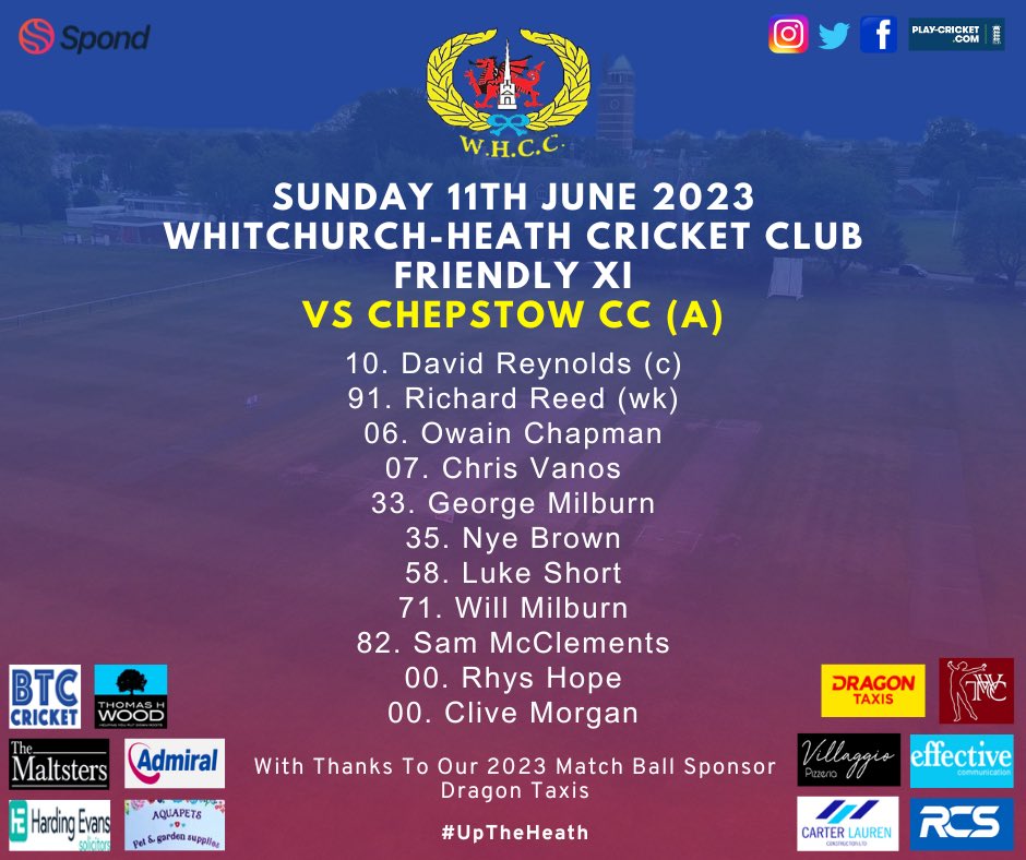 🔢 Team News | A Sunday friendly today as we travel away to @ChepstowCricket. Here’s how we line up! #UpTheHeath