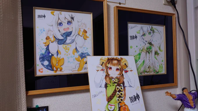 お絵描き投稿 原神の ヨォーヨ描きました!  作業机がどんどん癒しの空間になっていくw #アナログ絵 #イラスト色紙 #原神