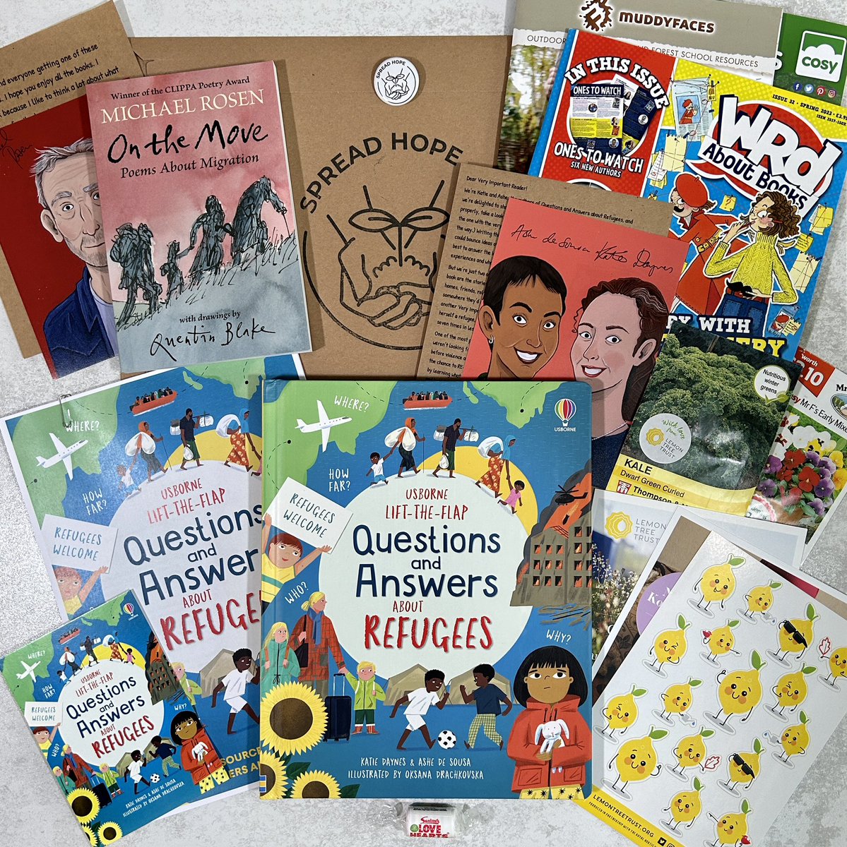 VIPreading's tweet photo. 🌱 #SpreadHope23 Giveaway! 🌱

Our #RegugeeWeek23 boxes are ready to post and we’re giving you the chance to win ONE!

4+ box: The Day War Came
7+ box: Q&A about Refugees
9+ box: Boy 87

Exclusive: Each box comes with @MichaelRosenYes Letter, Print & Book!

Packed with tons of goodies, order by Thu for the start of Refugee Week on Mon 19th June!
🎁 https://t.co/0HfiQzzwDF

RT & Follow 
to Enter

UK
Ends 15.6.23

1/2