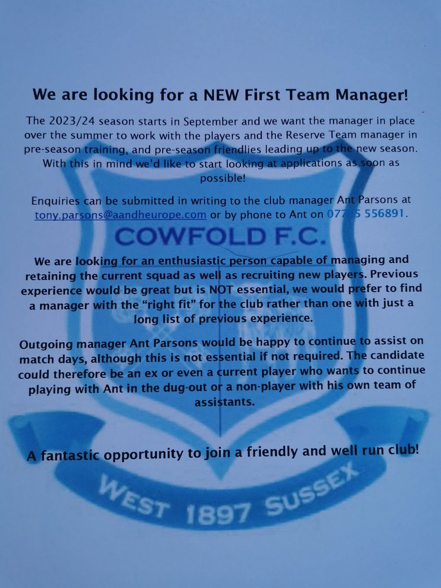 With the old boy finally having a rest, we are recruiting!