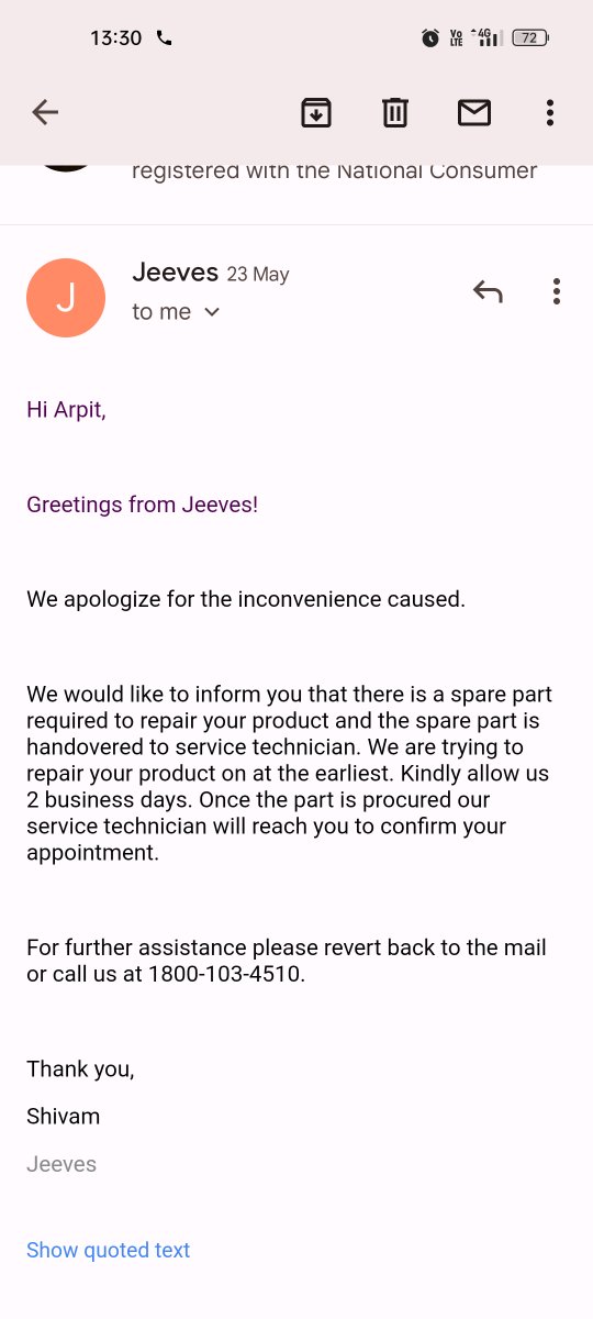 arpitvrm's tweet photo. @nipunshrm your company is cheating me from last six months 
This is regarding the Complete Protection Plan ID: CPFK300321001484 for your TV. Your request has been successfully registered, as Claim ID: CLCPJ24032300838. Please take action or I will take legal action https://t.co/T8bweISFOe