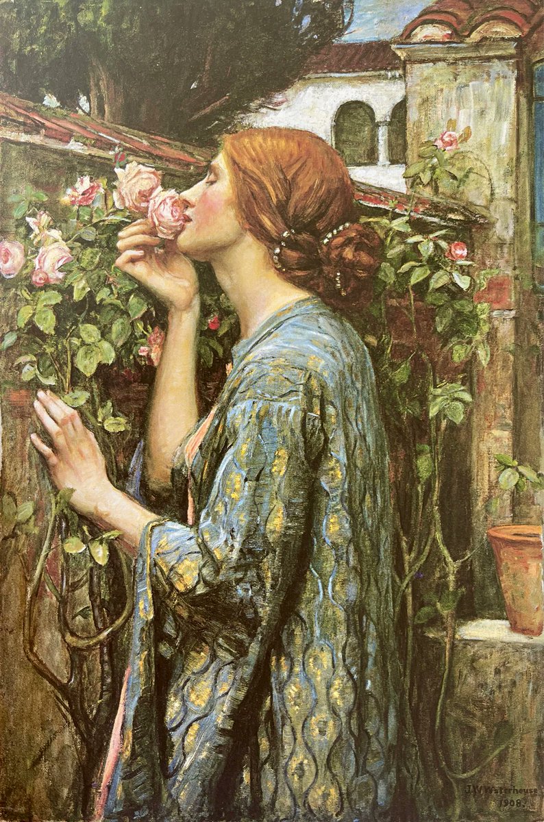 J. W. Waterhouse (1849-1917) associated beautiful women with flowers. In this painting the rose’s scent is evoking a strong sense of yearning. Its title, ‘The Soul of the Rose’, was inspired by Tennyson’s poem ‘Maud’, “And the soul of the rose went into my blood”. #FolkloreSunday