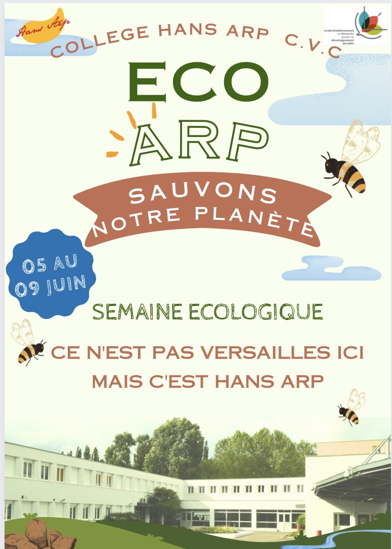 AlyaeKALKAN's tweet photo. Quelques nouvelles de notre @clgHansArp parce que ce n’est pas encore la fin d’année 😉. Un superbe travail d’un élève du CVC en 4ème. Merci aux autres élèves qui ont relevé le challenge. Notre semaine ÉcoArp sera prolongée à la demande des élèves. https://t.co/ar9WedeRth