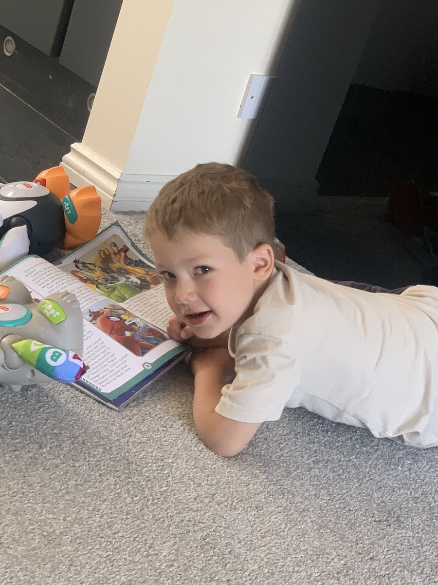 EvaBuchan's tweet photo. @OPALG_RC2223 Success! This morning Jack has quietly taken himself off with his snack and his new marvel storybook to practice reading unprompted! https://t.co/lJJsvRPO3a