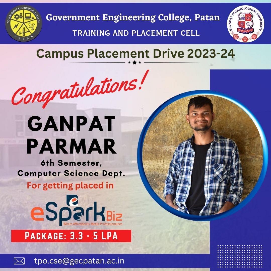 gec_patan's tweet image. 💫Campus Placement 💫

🎉 Congratulations to the talented students from the 6th Semester of the Department of Computer Science and Engineering at GEC Patan! 

#campusplacement
#esparkbiz