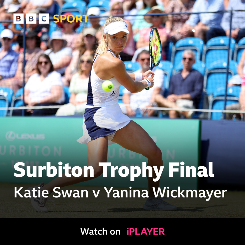 BBCSport's tweet photo. There's another big afternoon of tennis coming up! 🎾

First up, watch as GB's Katie Swan takes on Yanina Wickmayer in the Surbiton Trophy's women's singles final.

Let's go! ⤵️ 

#BBCTennis