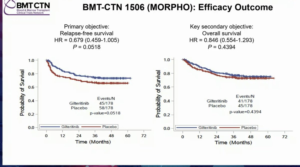 KlausMetzelerMD's tweet image. MORPHO results shown @ #EHA2023 by M. Levis: while formally a negative trial (RFS P=.0518 😑), NGS-MRD+ pts did benefit. Very surprising: results differed between US &amp;amp; European/Asian sites, will be important to figure out underlying reasons (eg TKI pretreatment) @EHA_Hematology