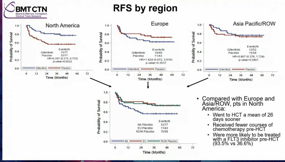 KlausMetzelerMD's tweet image. MORPHO results shown @ #EHA2023 by M. Levis: while formally a negative trial (RFS P=.0518 😑), NGS-MRD+ pts did benefit. Very surprising: results differed between US &amp;amp; European/Asian sites, will be important to figure out underlying reasons (eg TKI pretreatment) @EHA_Hematology