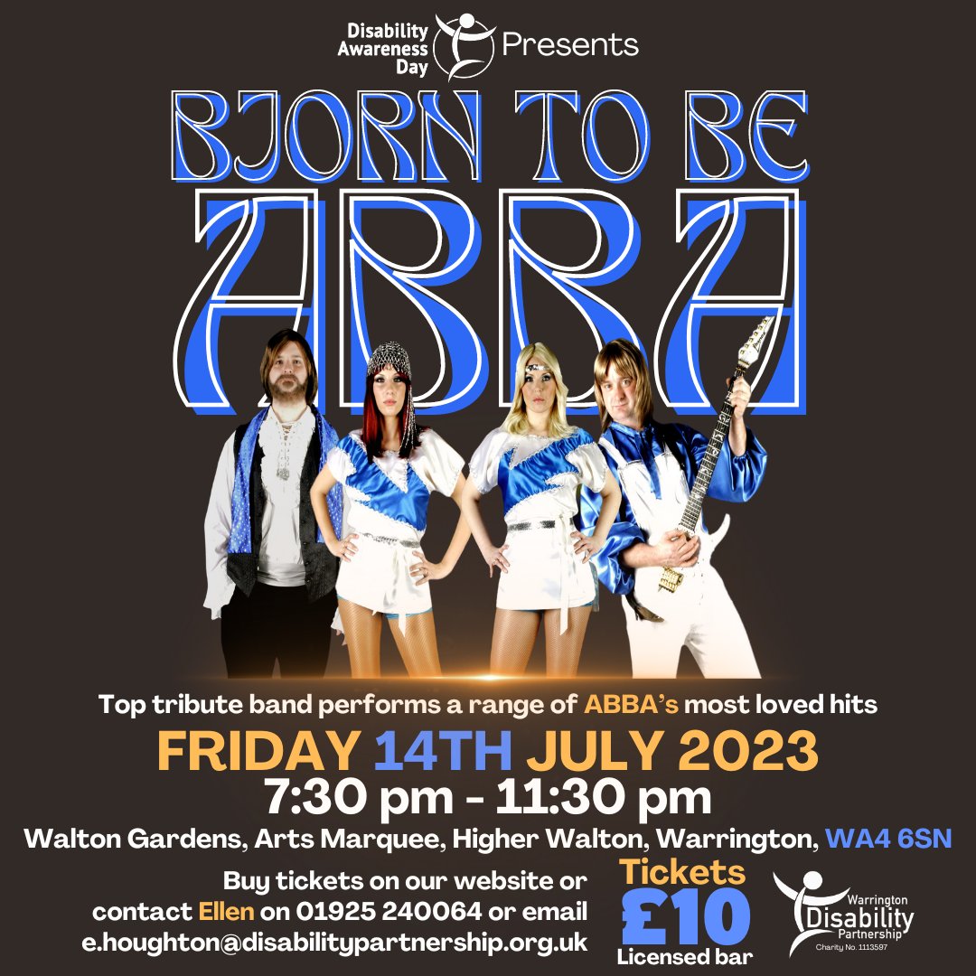 Calling all ABBA fans!

Dance the night away at our ABBA night on July 14th, with entertainment from top ABBA Tribute Bjorn To Be ABBA🕺

⏰ 7:30 pm - 11:30pm
📍 <a href="/Walton_Gardens/">Walton Hall and Gardens</a>
🍹 Licenced bar

Tickets £10: ow.ly/BcMt50Okvwv

#DAD2023 #Eurovision  #ABBA #Warrington