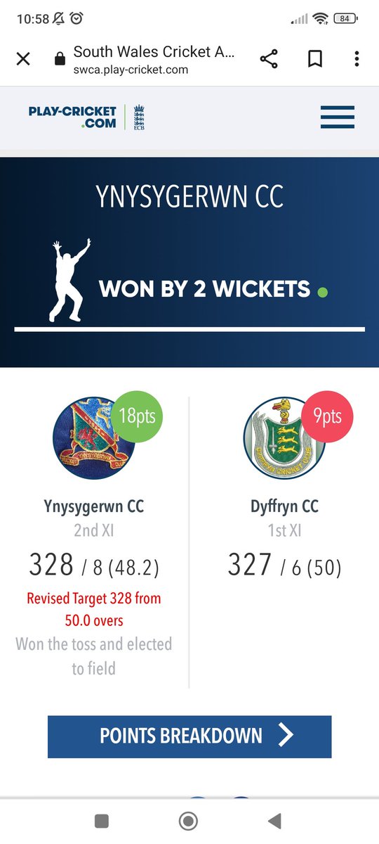 Excellent day yesterday for both senior sides. First team beating @BFSteelCC and second team beating top of the table @DyffrynCricket in a really exciting game.

Results below 👇