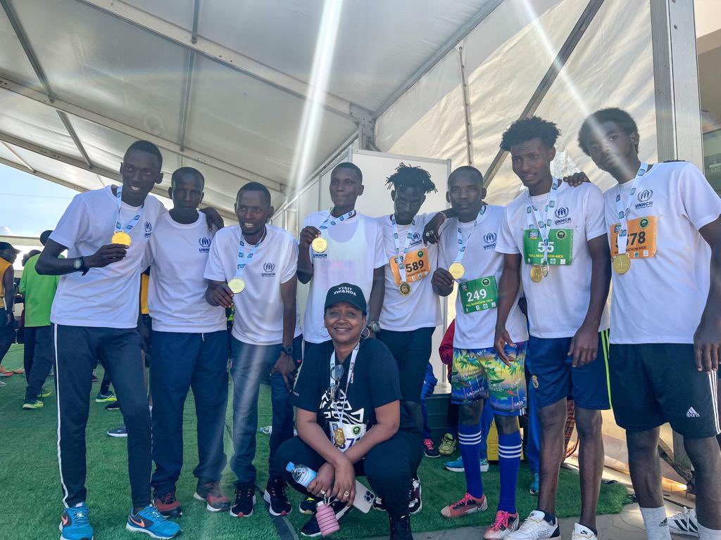 AissatNdiaye's tweet photo. We were there indeed happy to have joined @UNRwanda team  Refugees @RefugeesRwanda were not left behind and completed half marathon @KigaliMarathon within an hour 🙌🏽 #RacingforPeace https://t.co/aO9wDtleLM
