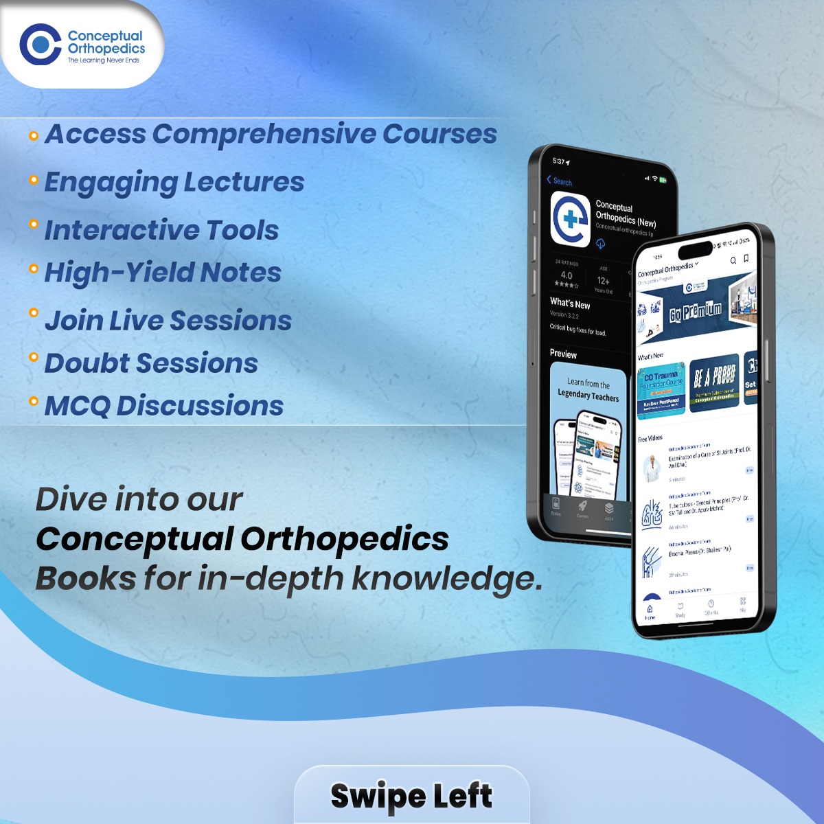 ConceptualOrtho's tweet image. Unlock Your Orthopedic Potential with Conceptual Orthopedics!
Keep Following @conceptualorthopedics
Download the app now:
buff.ly/371GsIc
#ConceptualOrthopedics #OrthopedicJourney #ComprehensiveLearning #LiveSessions #DoubtSessions #OrthopedicBooks #UnlockYourPotential