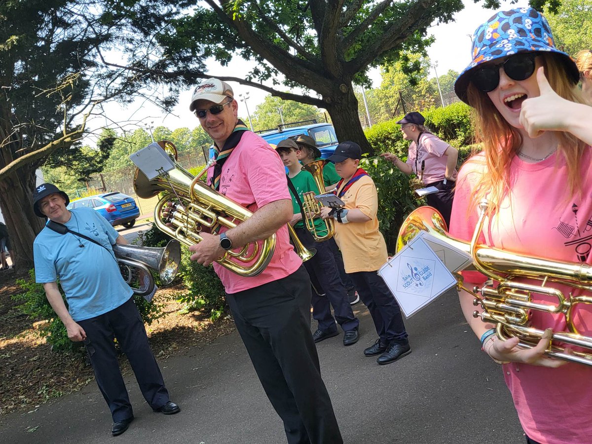 NorScoutBand's tweet photo. On what turned out to be the hottest day of the year (29 degrees) Northampton scout band and Sale scout &amp; guide band did the Northampton carnival which was a 4k march 😍🥵 https://t.co/l0vNAOlUe8