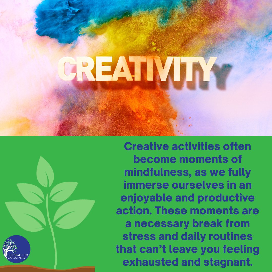 Creative activities often become moments of mindfulness, as we fully immerse ourselves in an enjoyable and productive action. 

#caregiversupport #burnoutprevention #empowerment