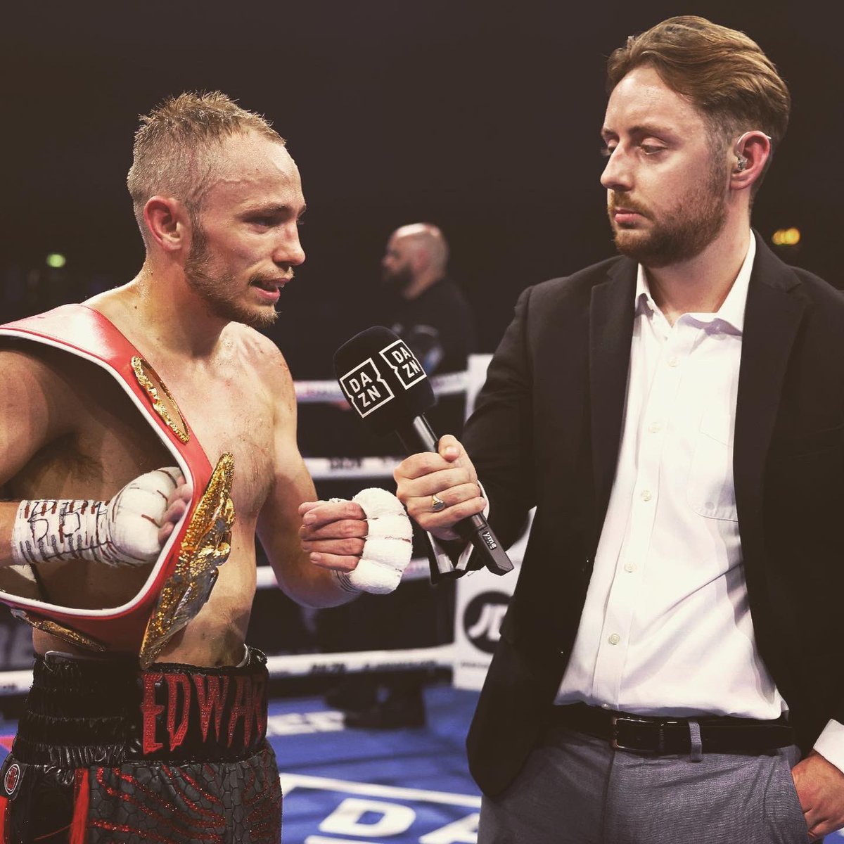 First main event reporter shift on @DAZNBoxing ✔️

Hardest part was actually getting in the ring, looser trousers next time.. #EdwardsCampos