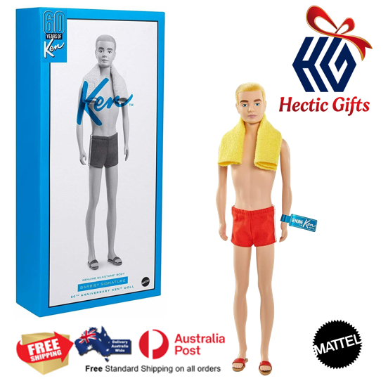 This Limited Edition 60th Anniversary Ken Carson Barbie Doll has the original silkstone body and beach-style accessories!

ow.ly/Tp4Z50HWBfR

#New #HecticGifts #Mattel #KenDoll #Barbie #SixtiethAnniversary #LimitedEdition #SignatureSeries #FreeShipping #OzWide #FastShipping