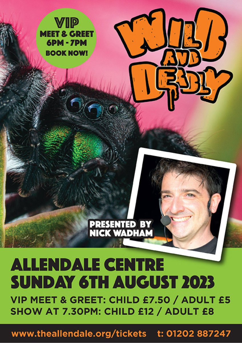 Action-packed family friendly LIVE wildlife show

Wild & Deadly @CentreAllendale theallendale.org/tickets
Tickets: Child £12, Adult  £8 (VIP experience available)

@makeitbmth
@WimborneRec
@YouthInDorset
#familyfun #familytheatre #reallywild