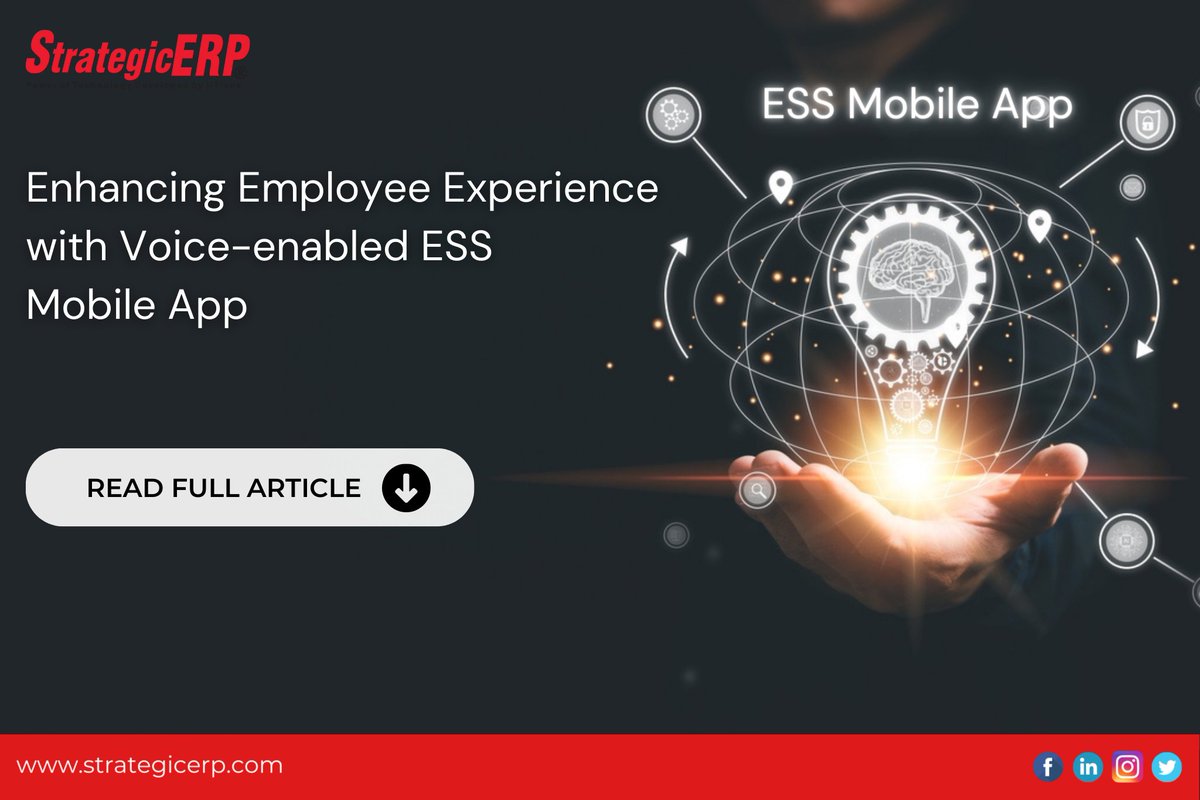 StrategicERPITA's tweet image. #EmployeeSelfService mobile apps integrated with #VoiceCommands provide flexible and seamless navigation to increase #EmployeeExperience and Employee Engagement.
Read more: bit.ly/3P4r6WO
#HRsoftware #ESSapp #ERPapps #HRapp #ERPmobile #ArtificialIntelligence