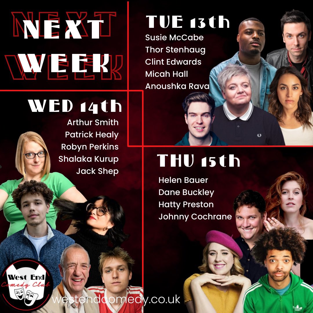 SO hyped for next week’s shows, see y’all there xx

Doors 7.15pm  |  Shows 7.45pm
🎟 westendcomedy.co.uk/whats-on/