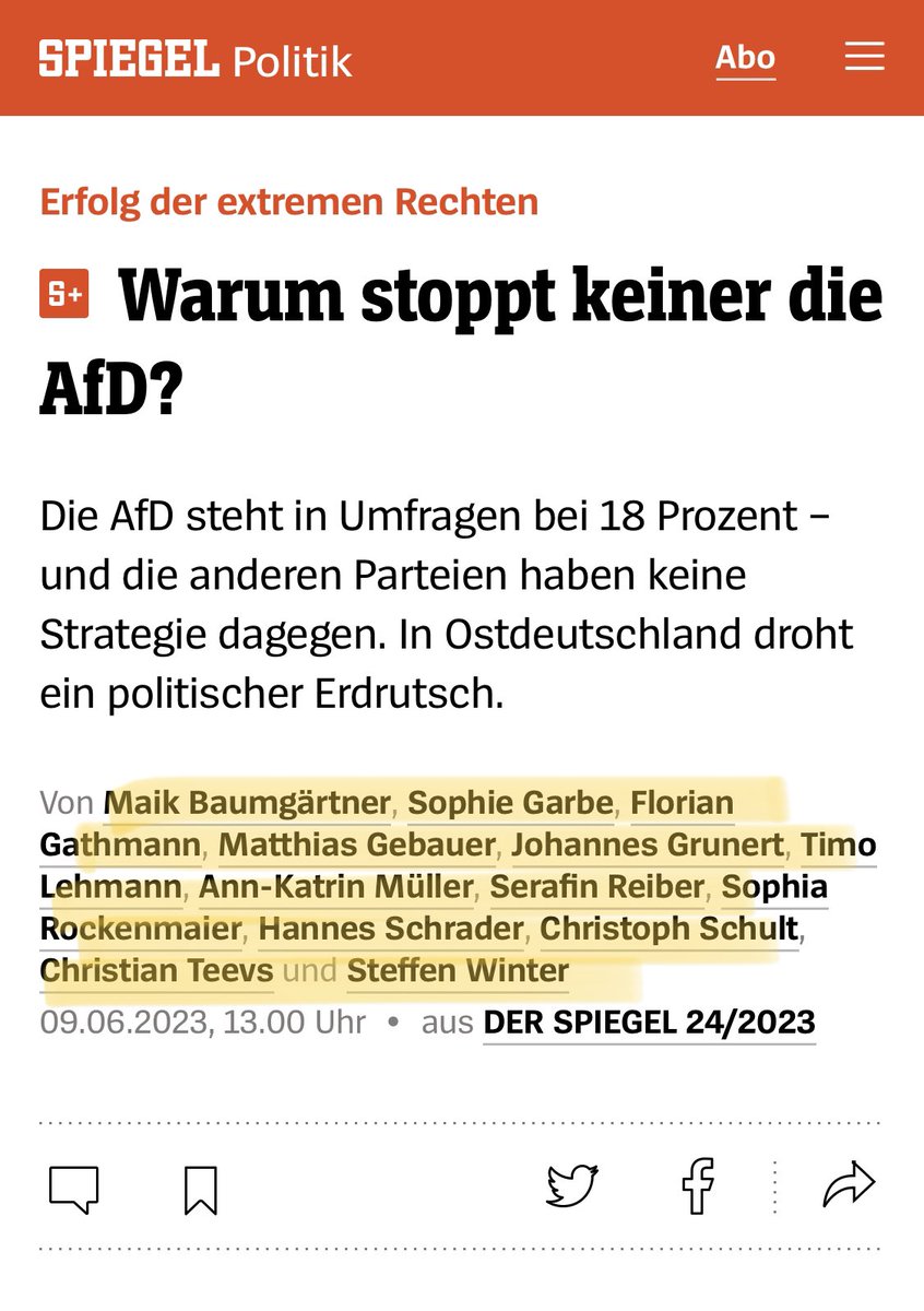 Der SPIEGEL gibt noch einmal alles im Kampf gegen die AfD. Hier ein Beitrag, bei dem sich fast die ganze Redaktion austoben konnte. 

Das Sturmgeschütz der Regierung wirkt sehr verzweifelt.