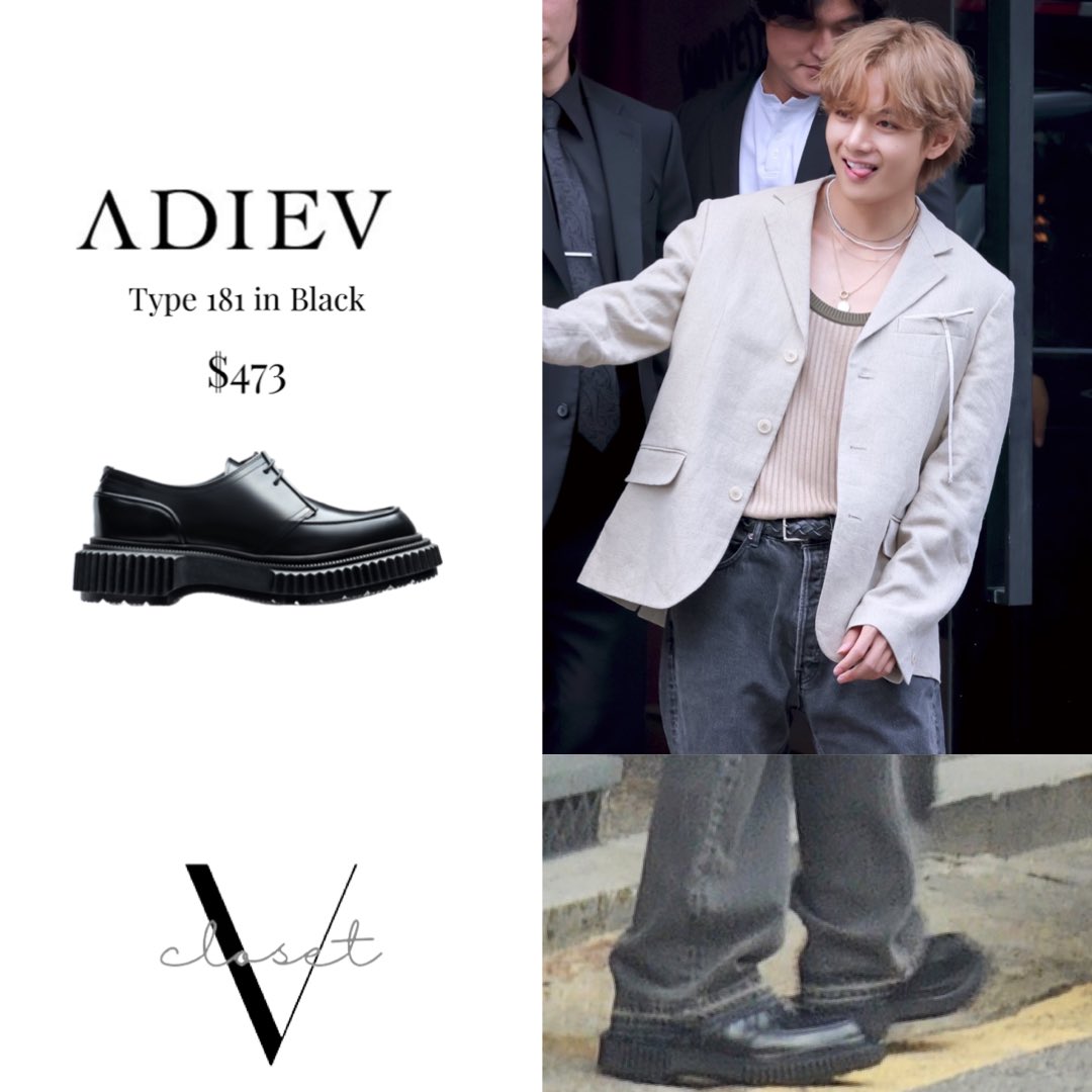 Taehyung Wore

- Adieu shoes 

#KimTaehyung #thv #Taehyung #V #BTS  #thvcloset #SimInvestxV #itboy #outfitoftheday #style #shoes 
#김태형 #뷔 #태형 #태태 #방탄소년단뷔