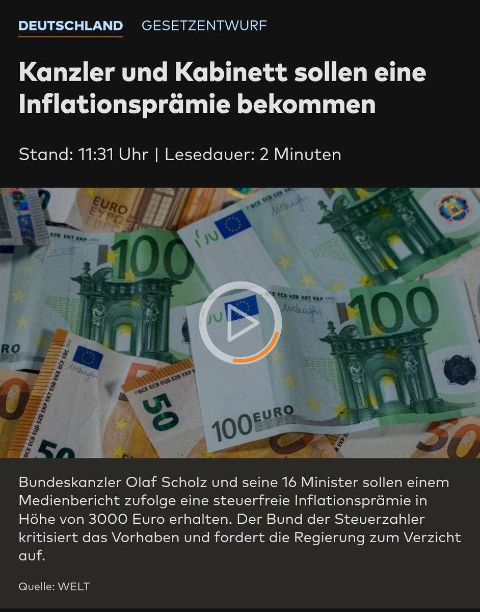 Das wird in der Bevölkerung gewiss auf vollstes Verständnis stoßen.

Hoffentlich reichen die 3.000 Euro aus, um die akute finanzielle Not der Kabinettsmitglieder etwas zu lindern.

Zur Sicherheit schlage ich eine Spendenaktion für notleidende Minister und Kanzler vor...