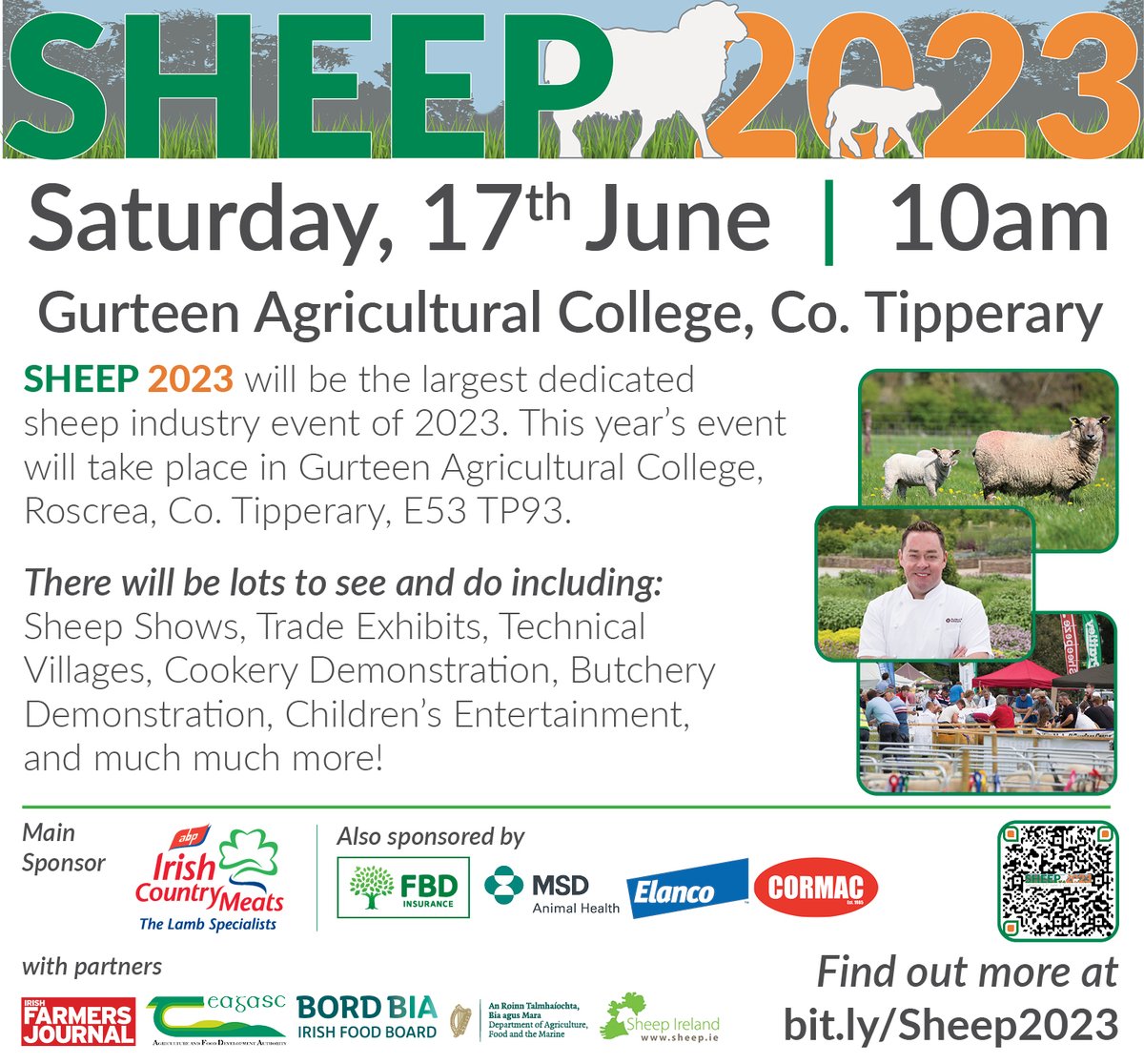 There will be lots to see and do at SHEEP 2023 including: Sheep Shows, Trade Exhibits, Technical Villages, Cookery Demonstration, Butchery Demonstration, Children’s Entertainment, and much much more! Find out more at bit.ly/Sheep2023 <a href="/TeagascSheep/">TeagascSheep</a>