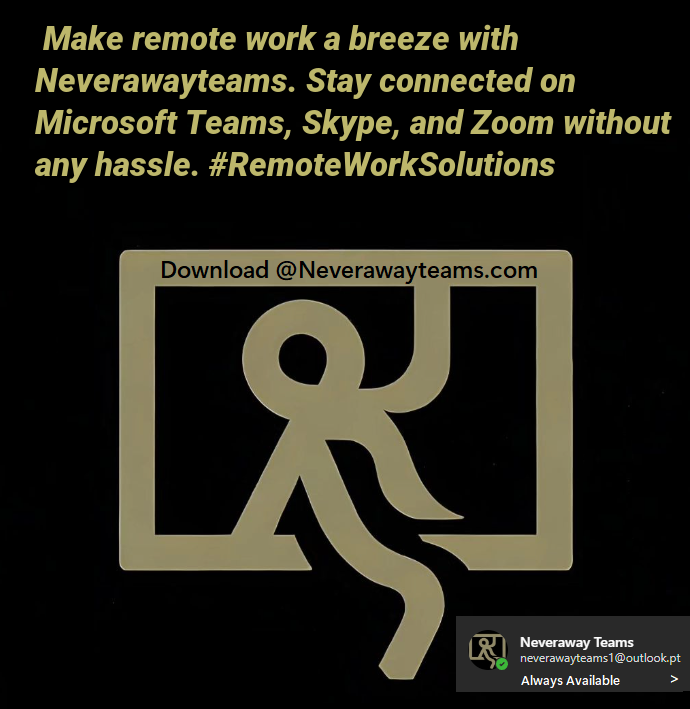 neverawayteams's tweet image. 💼 Make remote work a breeze with Neverawayteams. Stay connected on Microsoft Teams, Skype, and Zoom without any hassle. #RemoteWorkSolutions