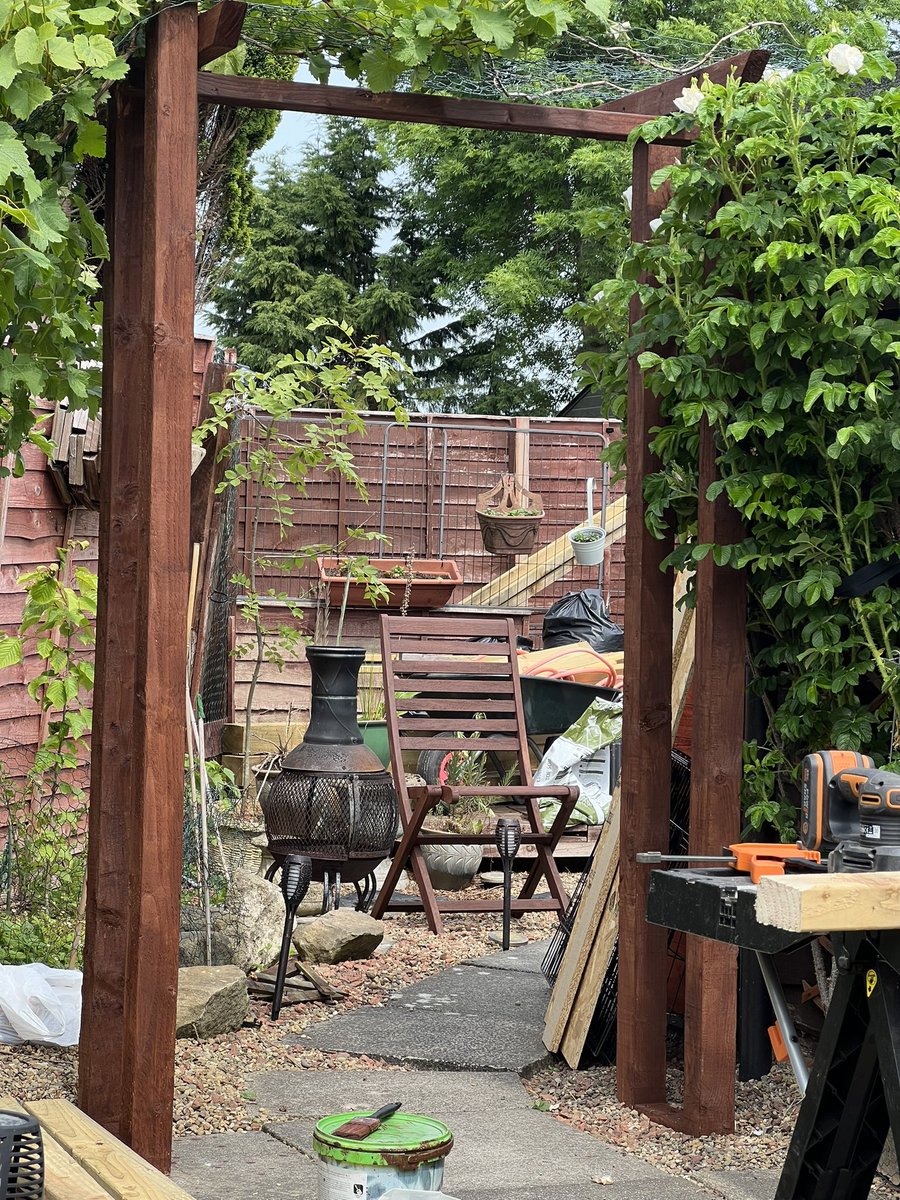 And today I built an arbour for the grapes! 0 cost as leftover wood!😍#tynevalley #offgridliving