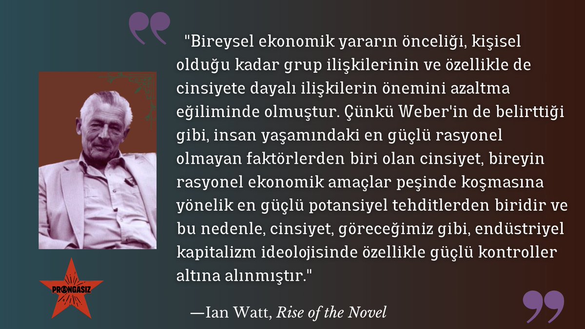 prangasizlar's tweet photo. Ekonomik çıkarların önceliği, özellikle cinsiyet ilişkilerinin önemini azaltır. 
Weber'in de dediği gibi, rasyonel olmayan bir faktör olan cinsiyet, bireyin ekonomik amaçlara ulaşmasını engelleyebilir. 
Bu nedenle, kapitalizm cinsiyeti kontrol altına almak için çabalar. https://t.co/62EulSmQyd