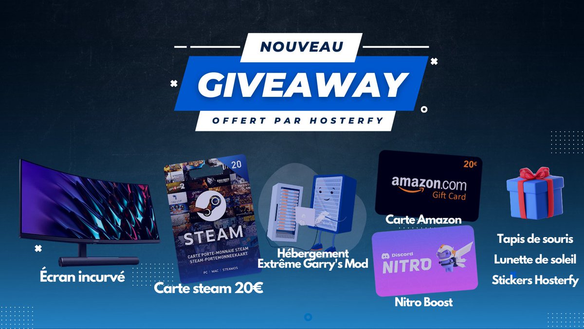 🎁INCROYABLE GIVEAWAY !
Notre partenaire <a href="/Hosterfy/">Hosterfy</a> vous régale pour ce début d'été avec un grand #giveaway avec des lots incroyable !

• Conditions de participation :
→ Rejoindre le #discord : discord.gg/gmodfr
→ Voir canal #giveaways ( bit.ly/giveaway-hoste… )

⏰TAS :