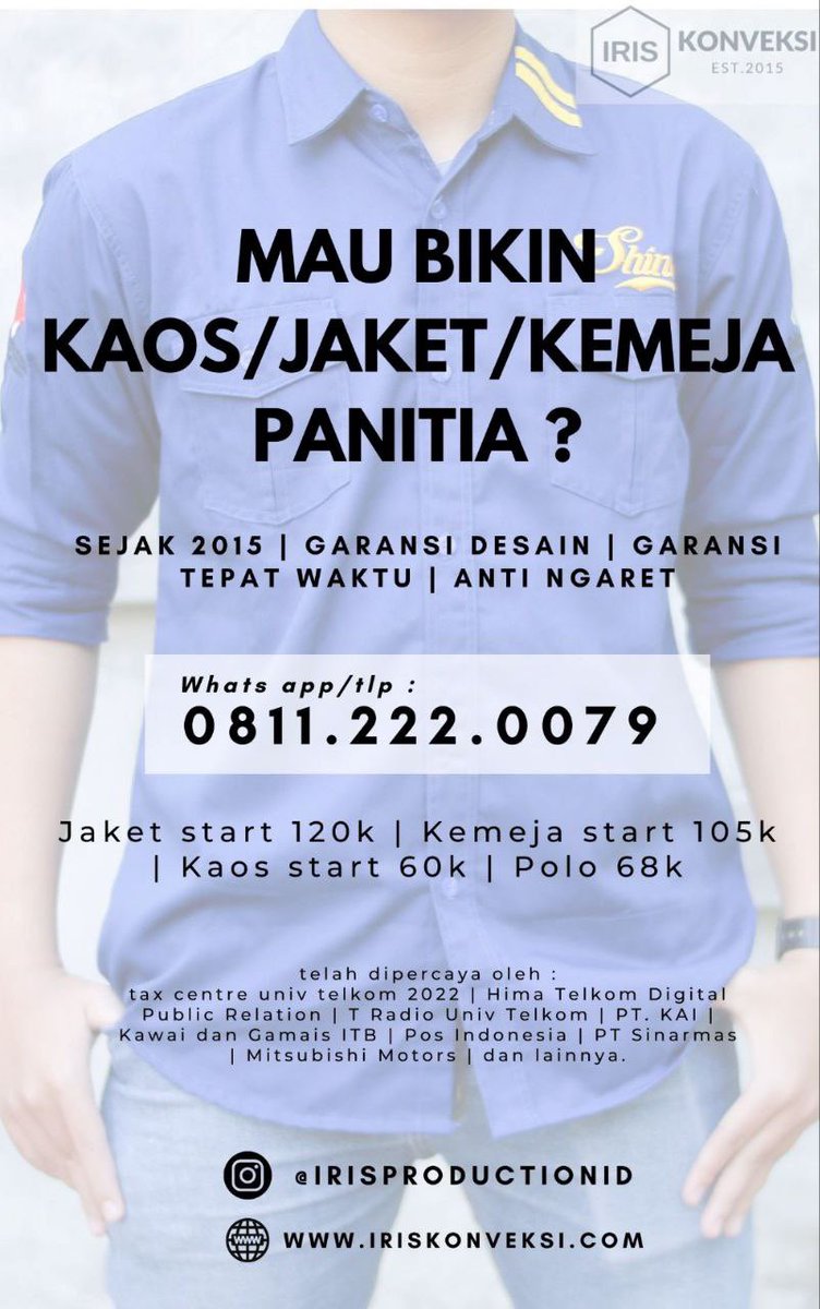 telufess's tweet photo. [PROMOTE]

Cape tiap bikin baju hasilnya ngaret mulu? 
Ini nih konveksi yg ada jaminan anti ngaret !

IRIS Konveksi 
Jln. Atletik XI no 15, Kota Bandung https://t.co/IEik39CKPA
