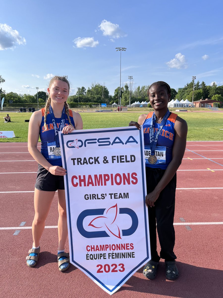 Sandwich_Sabres's tweet photo. The Sandwich Sabre Track and Field team are once again the best team in the province, taking the Overall OFSAA Point Title, the Overall Girls’ Team Title, and the Junior Girls Team Title!  Absolutely stellar, Sabres! https://t.co/zZJrZsAu8Q