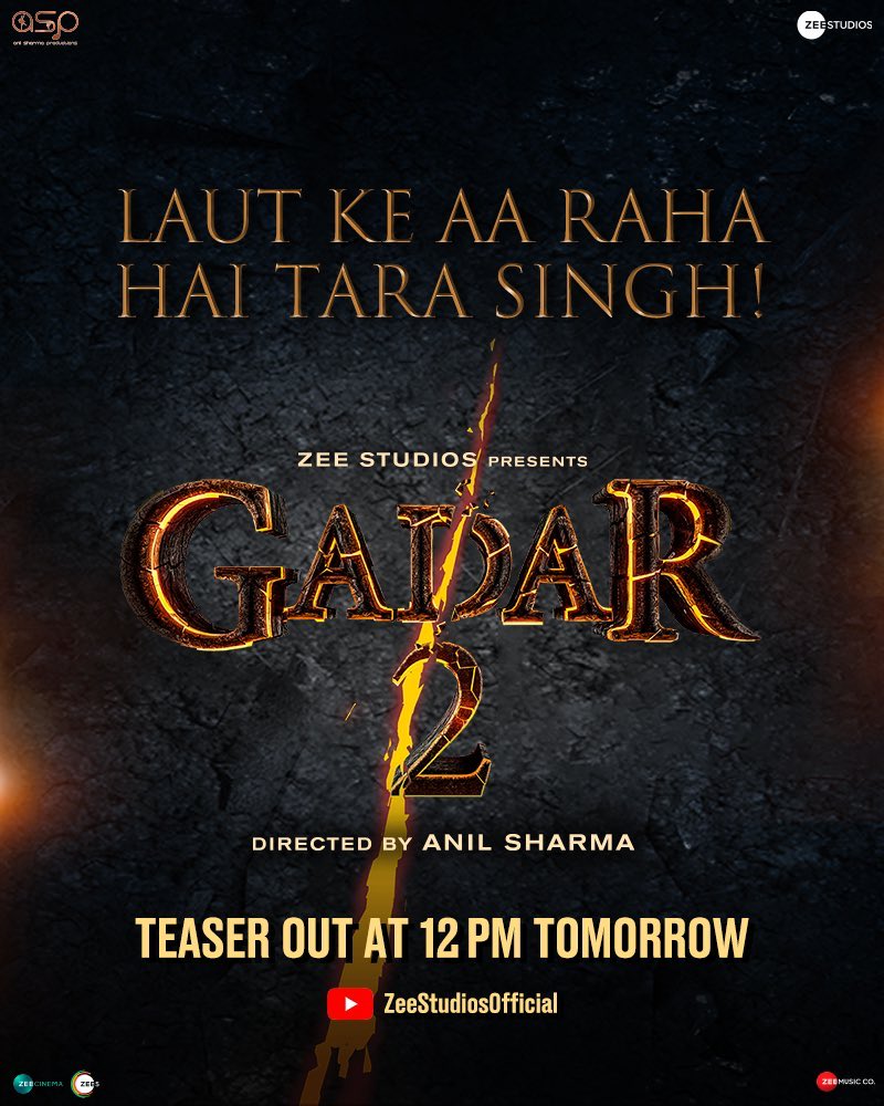 #Gadar2 Teaser to release tomorrow. Official Announcement.