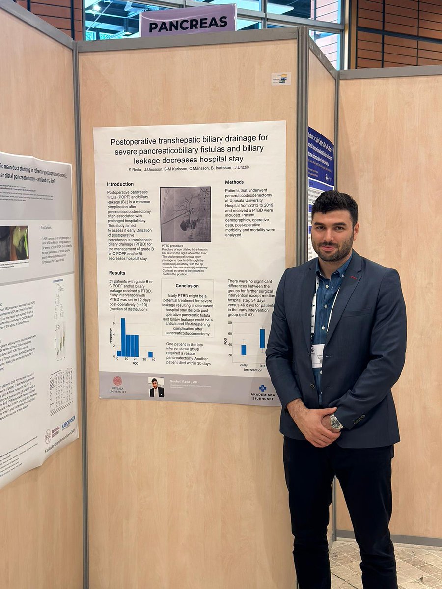 HpbUppsala's tweet photo. Dr Reda presenting his work on transhepatic biliary drainage at the #EAHPBA2023 🎉🇨🇵!! https://t.co/cZRuOFPibR
